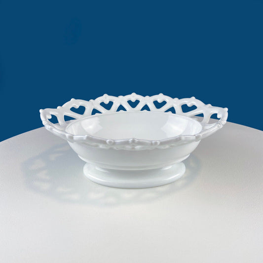 Vintage Milk Glass Oval Bowl with Reticulated Edge. White Serving Dish with Lacey Edge. Table Centerpiece. Dining Rm Decor. White Home Decor