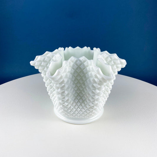 Vintage Westmoreland Pinched Milk Glass Vase for Growing Ivy. English Hobnail Pattern Ivy Planter. White Home Decor. Wedding Decor Registry.