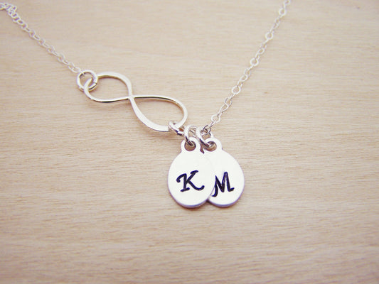 Sterling Silver Infinity Two Initial Hand Stamped Personalized Necklace / Gift for Her