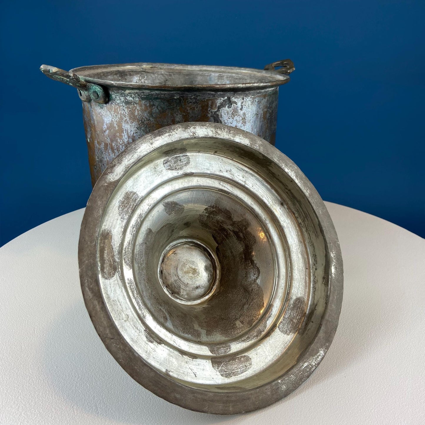 Hand Pounded Tin Copper Turkish Jug with Brass Spigot & Handles. Rustic Home Decor. Storage, Flower Pot, Ice Bucket or Art. Gift for Him.