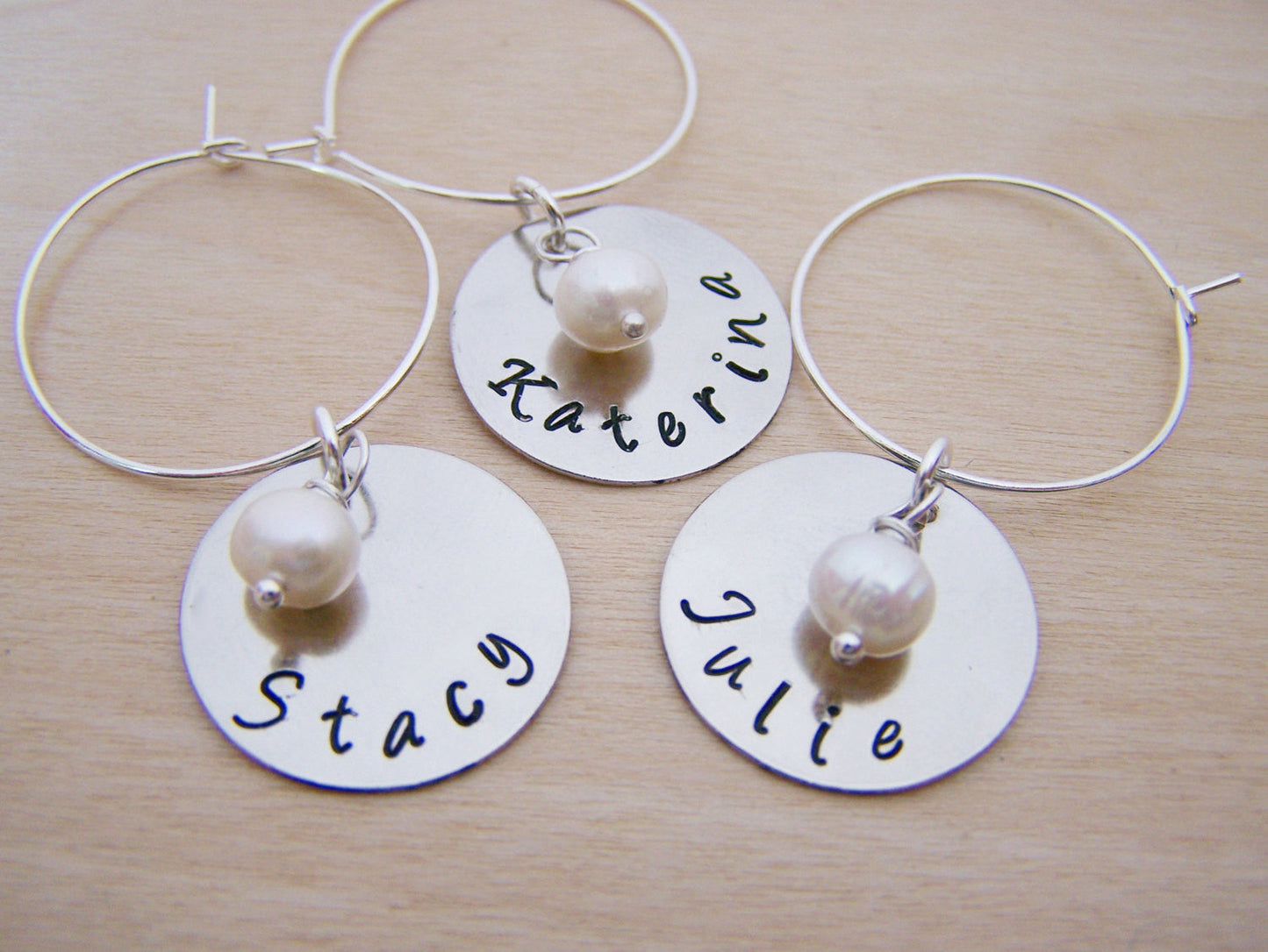 Hand Stamped Freshwater Pearl Wine Charms
