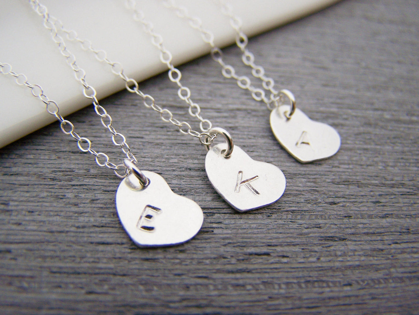 Sterling Silver Tiny Heart Hand Stamped Initial Personalized Necklace