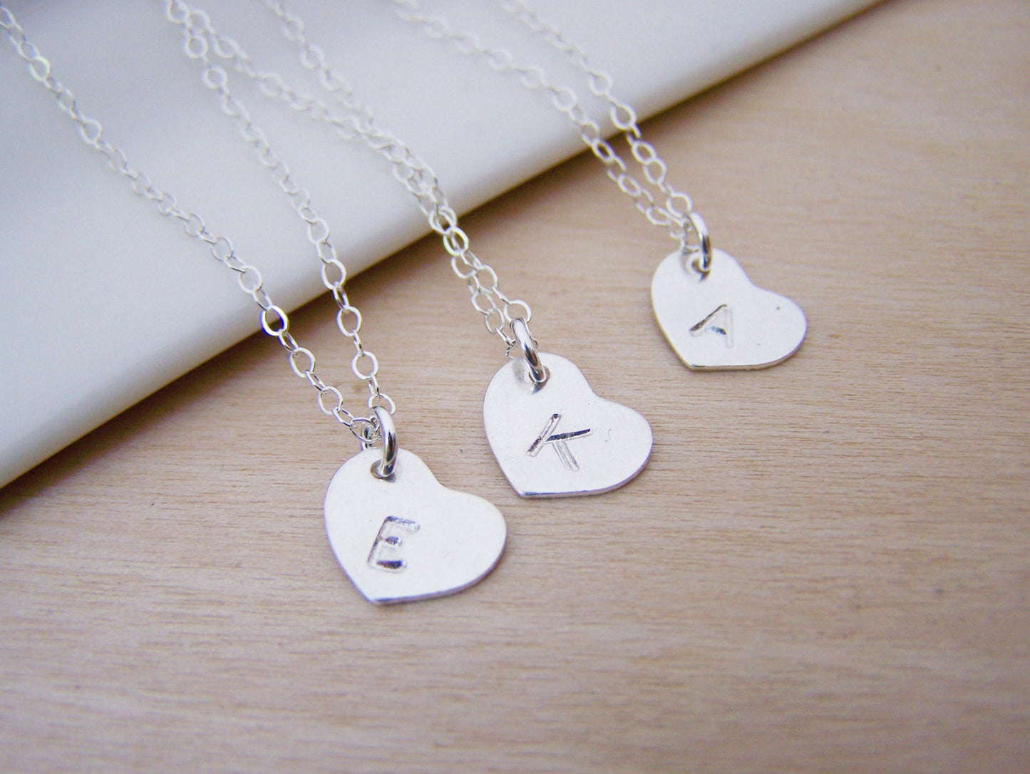 Sterling Silver Tiny Heart Hand Stamped Initial Personalized Necklace