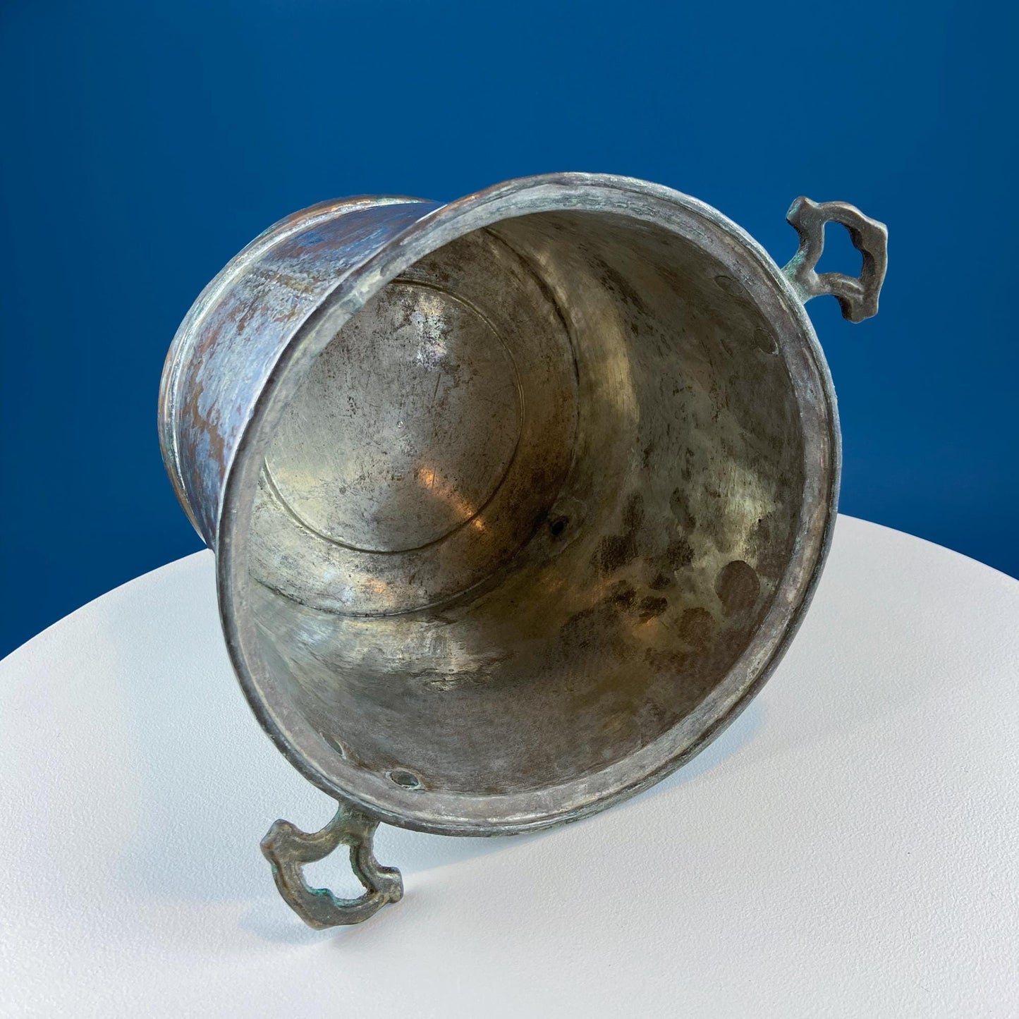 Hand Pounded Tin Copper Turkish Jug with Brass Spigot & Handles. Rustic Home Decor. Storage, Flower Pot, Ice Bucket or Art. Gift for Him.