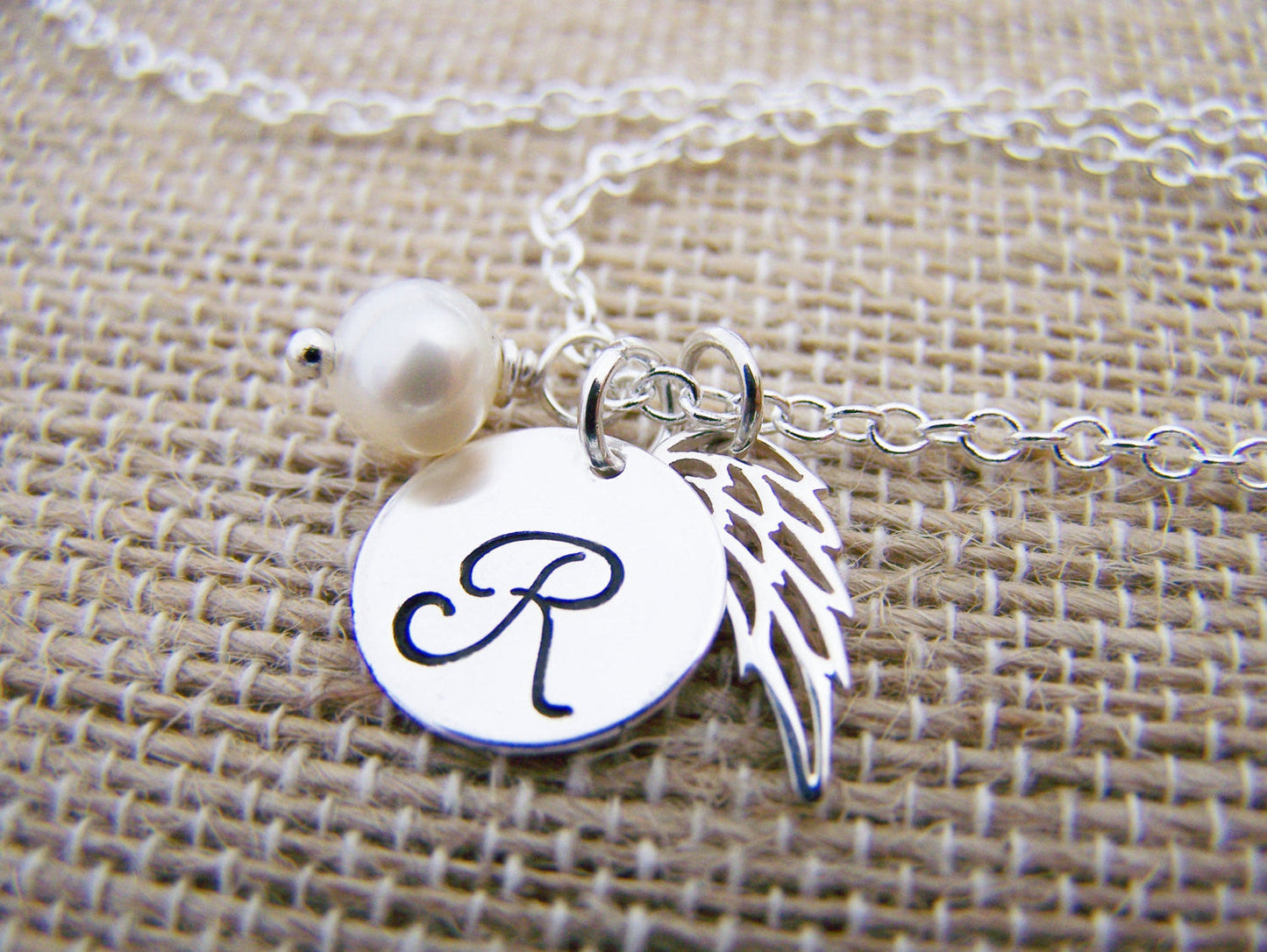 Angel Wing and Pearl Necklace – Memorial Jewelry & Sympathy Gift in Sterling Silver