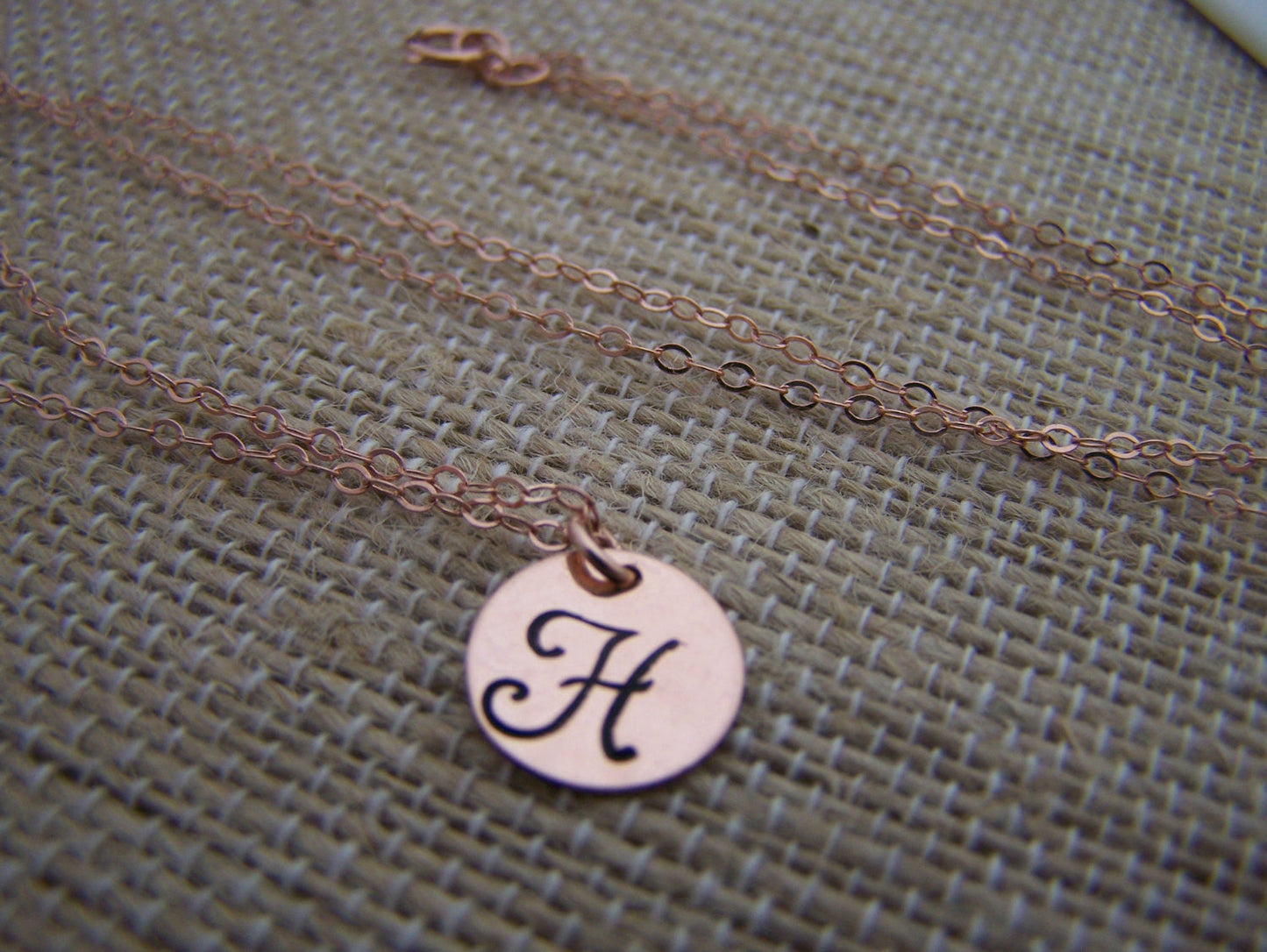 Rose Gold Filled Stamped Initial Disc Monogrammed Necklace