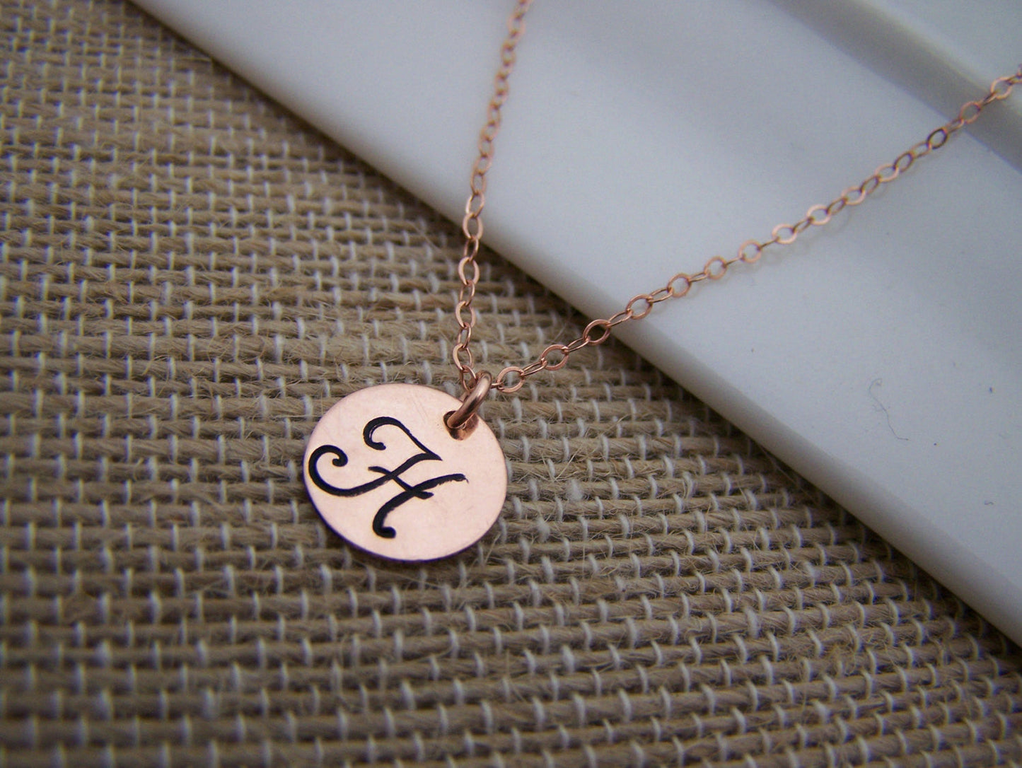 Rose Gold Filled Stamped Initial Disc Monogrammed Necklace