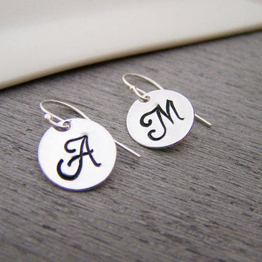 Personalized Initial Disc Earrings – Hand Stamped Sterling Silver