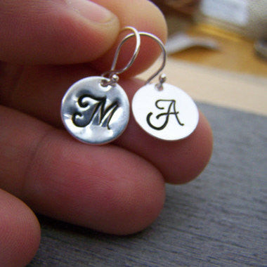 Personalized Initial Disc Earrings – Hand Stamped Sterling Silver