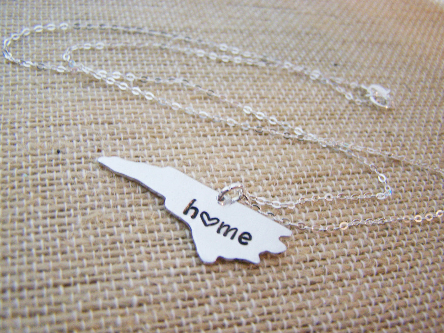 North Carolina Home State Hand Stamped Heart North Carolina State Sterling Silver Necklace