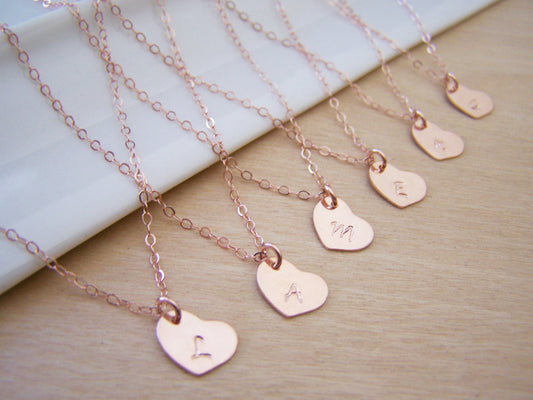 Tiny Rose Gold Heart Custom Initial Necklace