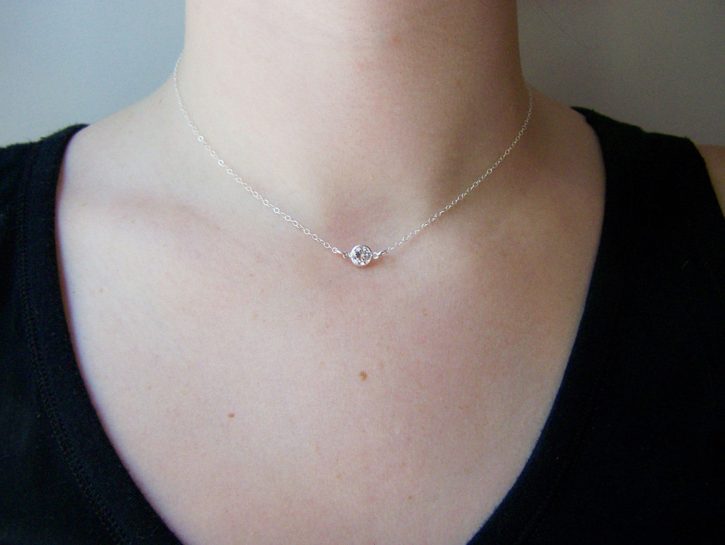 Tiny Diamond Alternative Choker, Sterling Silver - As Seen on Poppa’s House