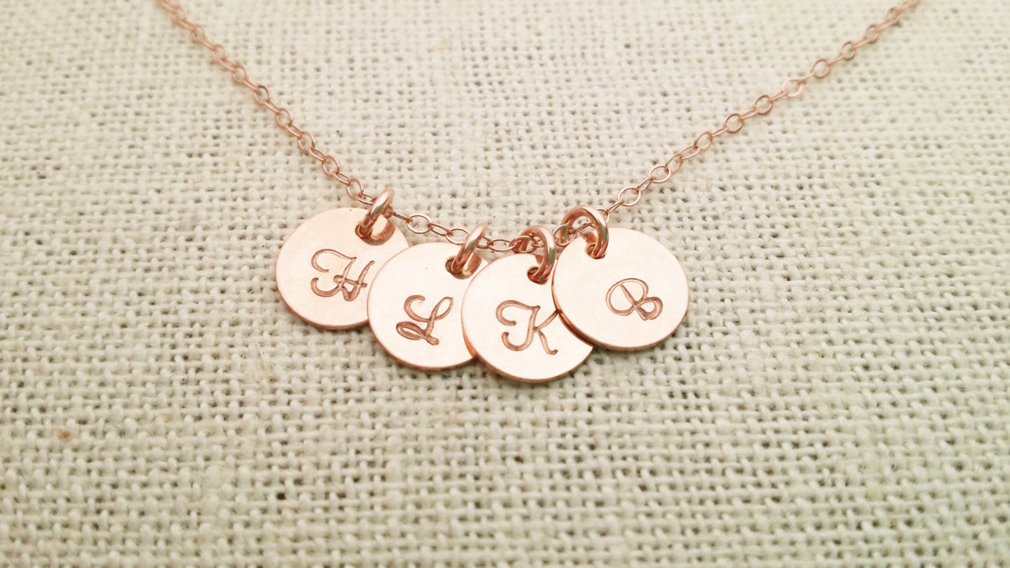 ROSE Gold Tiny Initial Disc Personalized Necklace