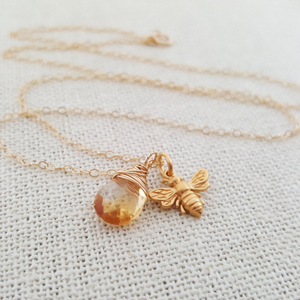Bee & Drop of Honey – Citrine Necklace