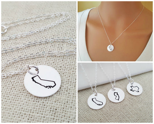 State Necklace - Hand Stamped Necklace - Home State Necklace