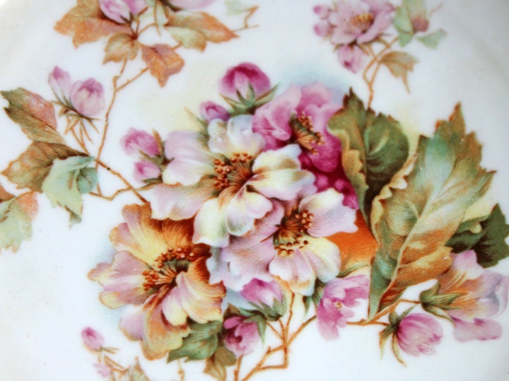 Antique Meissen Plate: Reticulated Hand-Painted Tea Rose Serving Platter