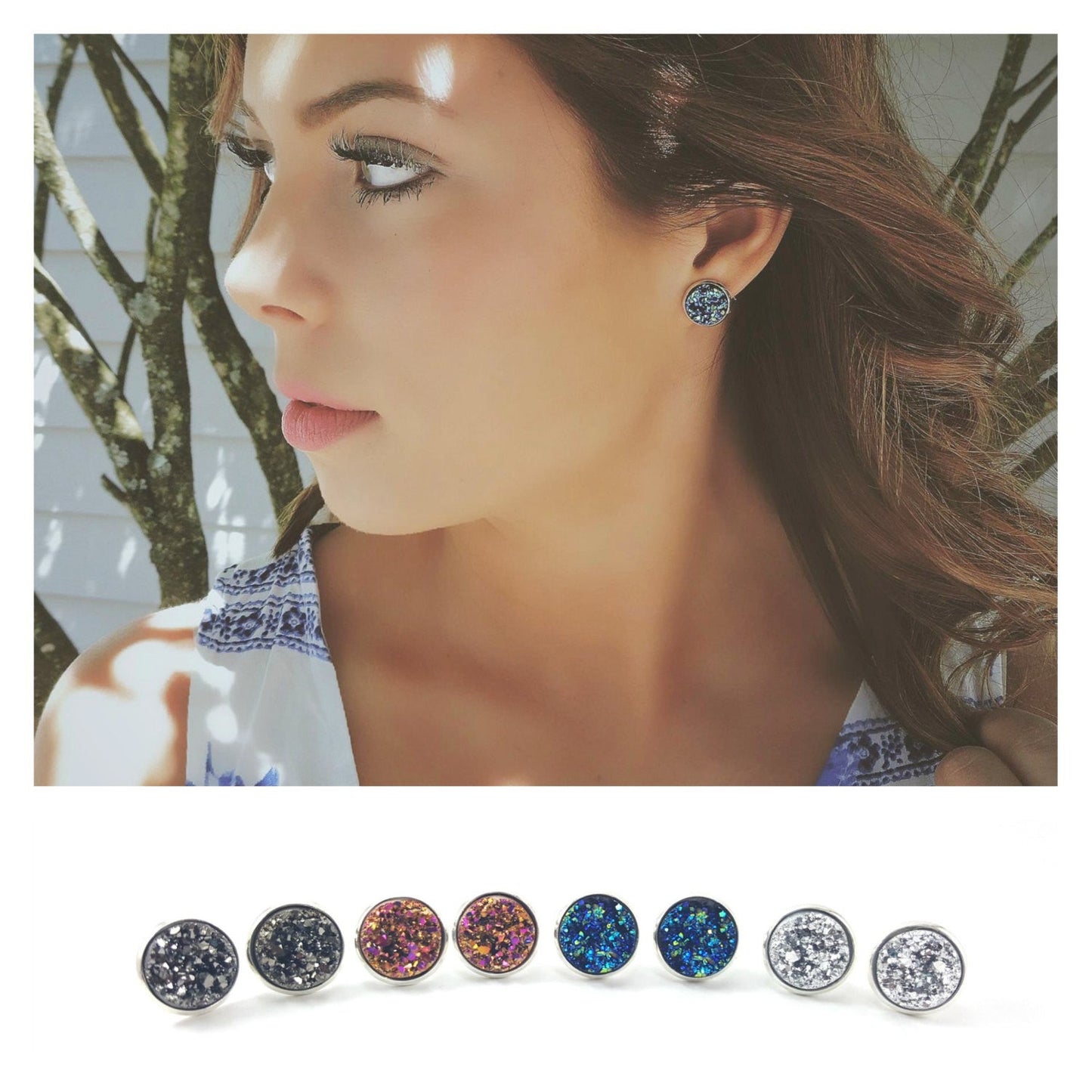 Sparkling Faux Druzy Stud Earrings