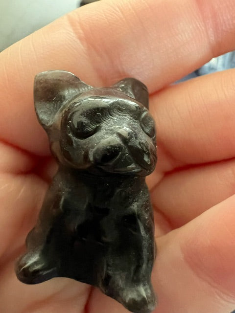 3cm Silver Sheen Obsidian Crystal Dog