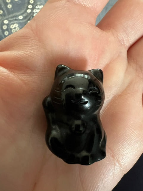 3cm Black Obsidian Crystal Cat