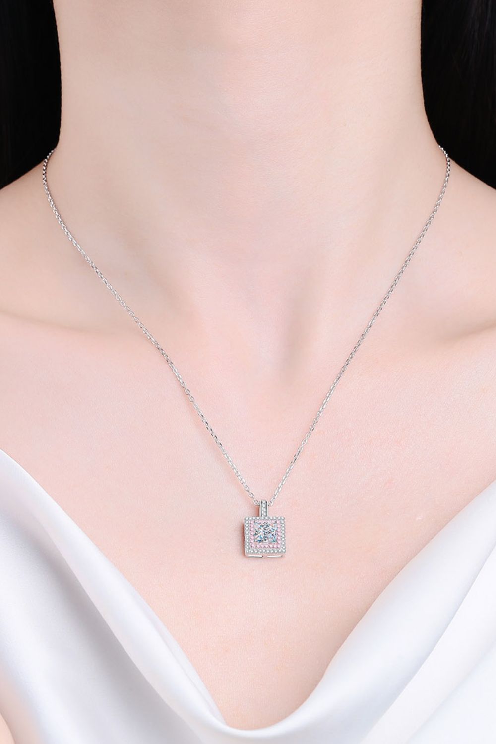 1 Carat Sparkala™ Square Pendant Chain Necklace (Platinum-Plated Fine Silver)