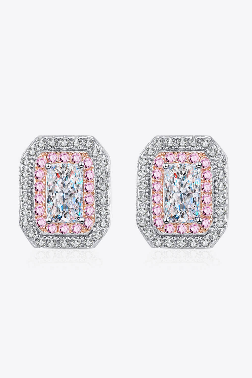 1 Carat Sparkala™ and Zircon Contrast Geometric Stud Earrings (Platinum-Plated Fine Silver)