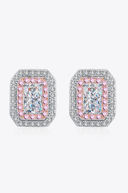 1 Carat Sparkala™ and Zircon Contrast Geometric Stud Earrings (Platinum-Plated Fine Silver)