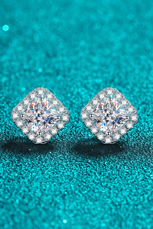 Rhodium-Plated Pure Sterling Silver Inlaid 2 Carat Sparkala™ Square Stud Earrings