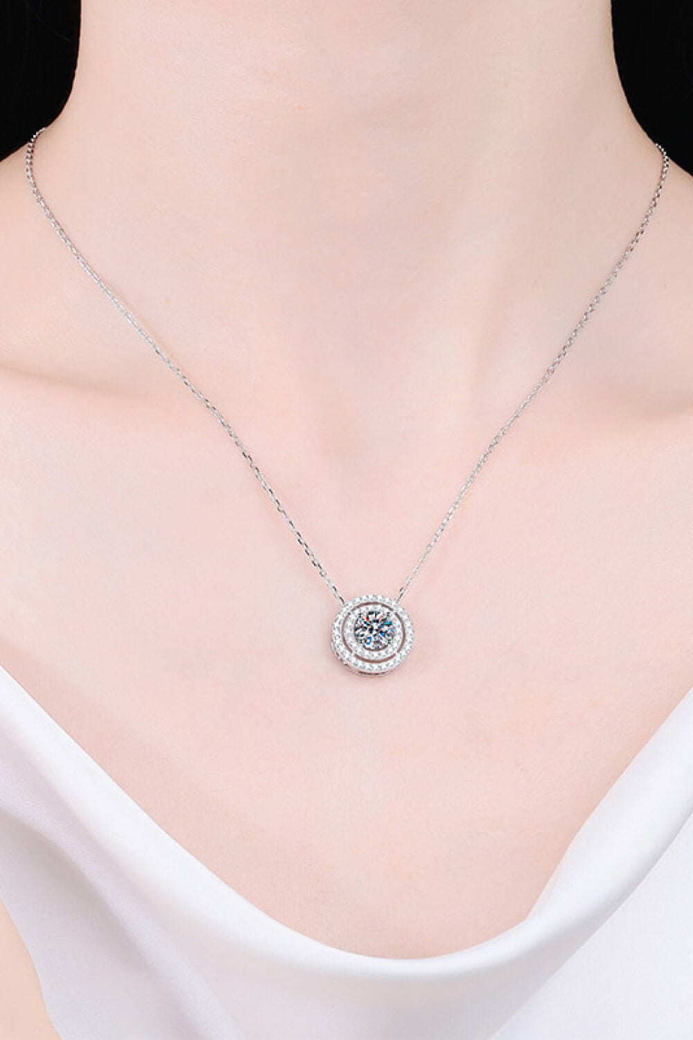 Sparkala™ Round Pendant Rhodium-Plated Necklace