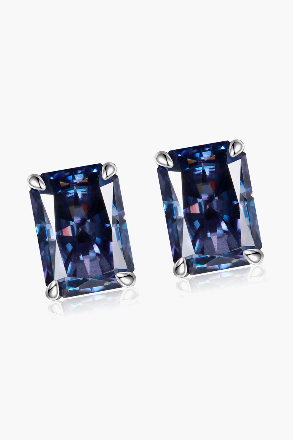 2 Carat Rectangle Sparkala™ 4-Prong Stud Earrings (Platinum-Plated Fine Silver)