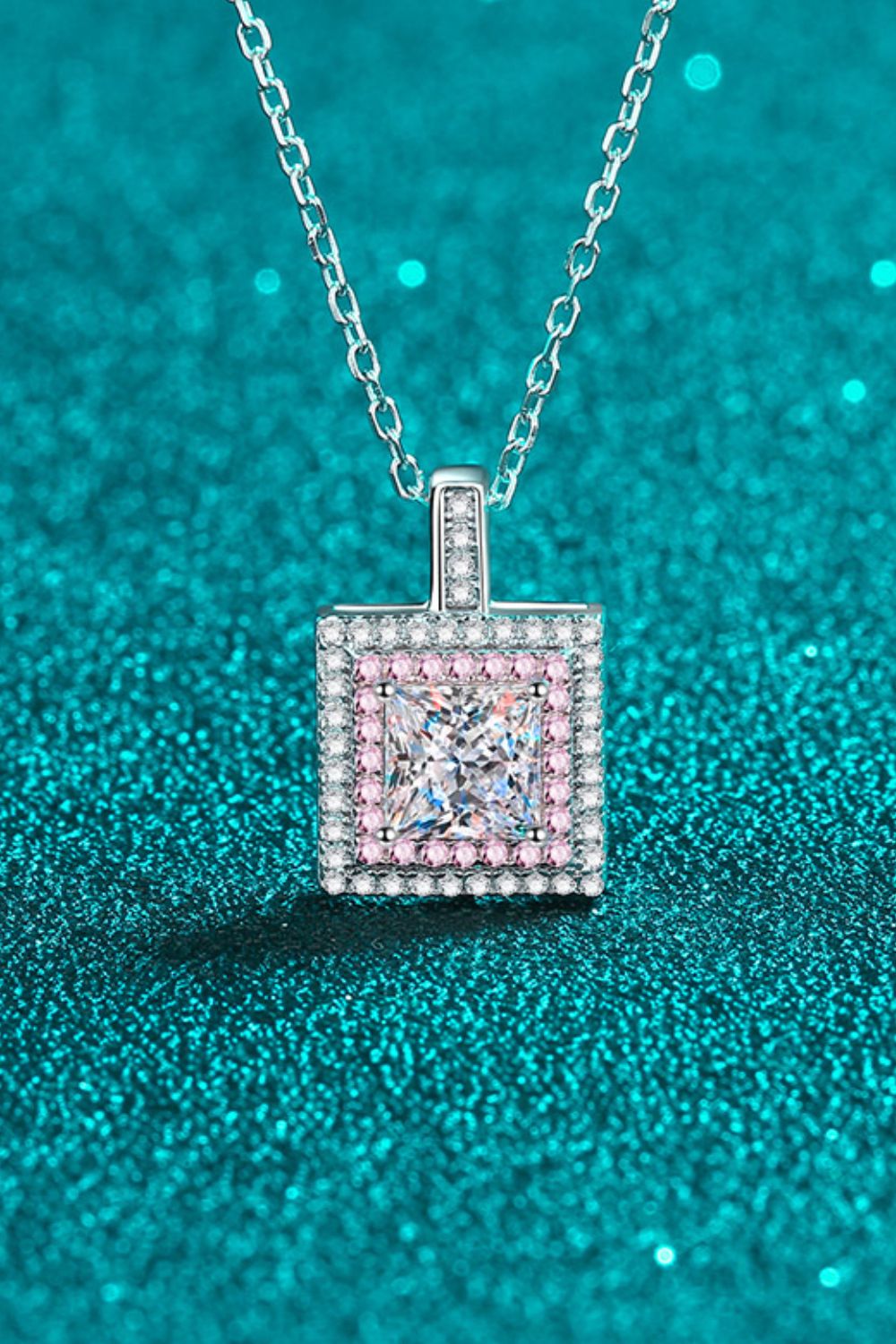1 Carat Sparkala™ Square Pendant Chain Necklace (Platinum-Plated Fine Silver)