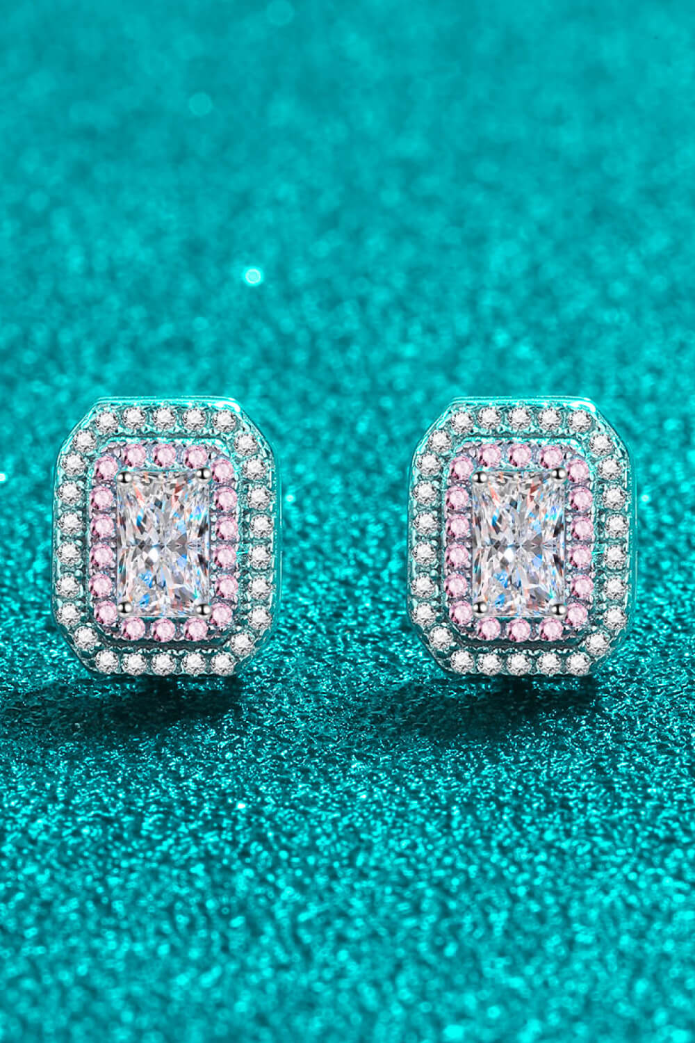 1 Carat Sparkala™ and Zircon Contrast Geometric Stud Earrings (Platinum-Plated Fine Silver)