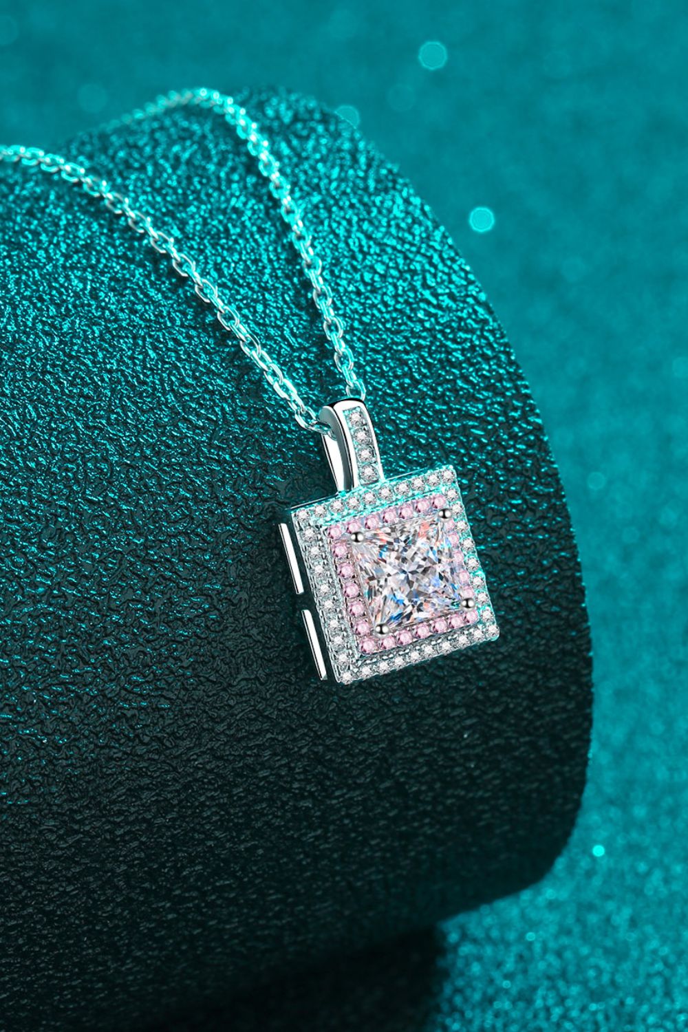 1 Carat Sparkala™ Square Pendant Chain Necklace (Platinum-Plated Fine Silver)