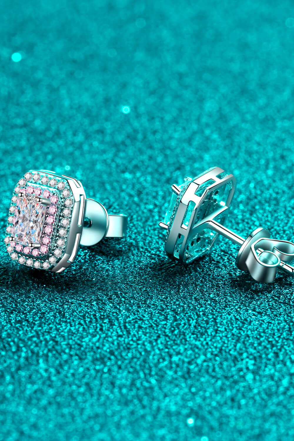 1 Carat Sparkala™ and Zircon Contrast Geometric Stud Earrings (Platinum-Plated Fine Silver)