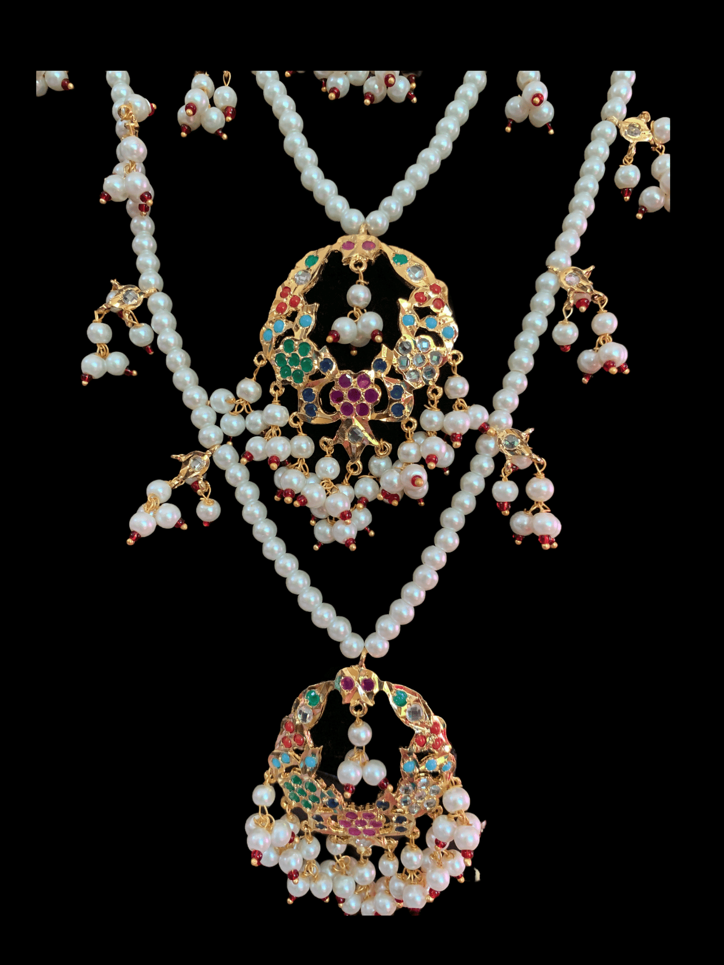 SAT43 Madhuri three layer bridal navratan set ( READY TO SHIP )