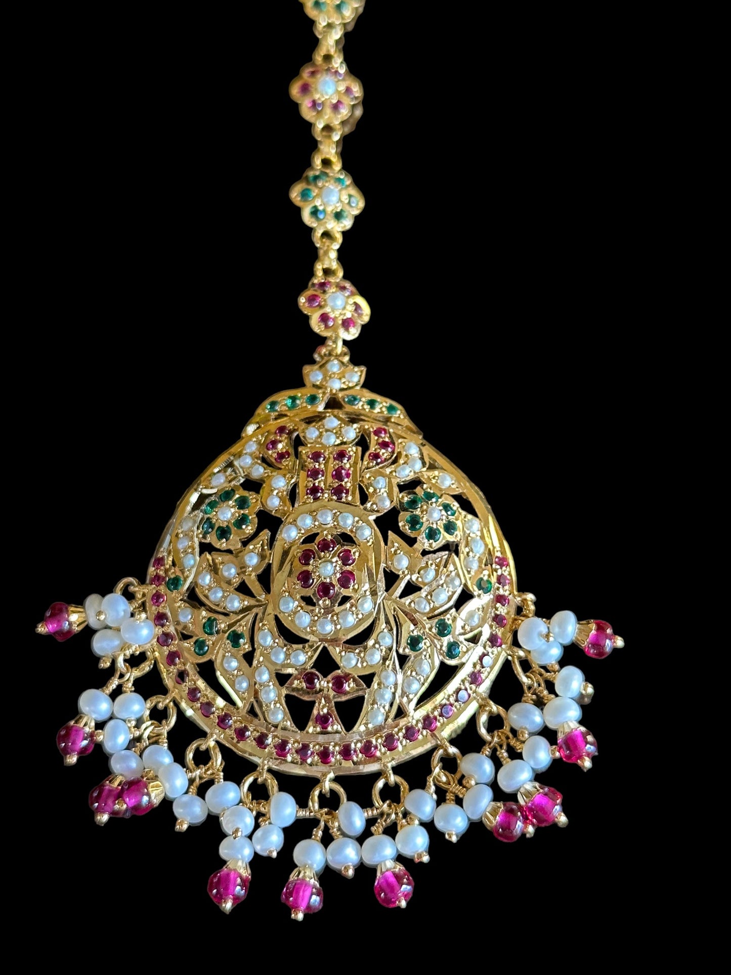 Ruby emerald with pearl tika in gold plated silver ( SHIPS IN 5 WEEKS )