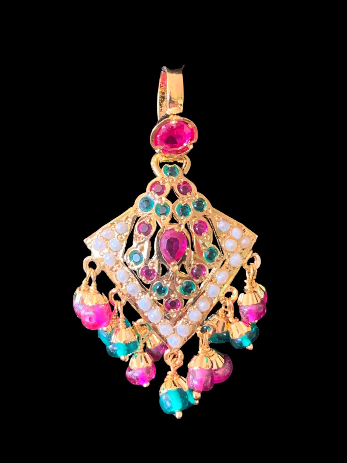 Gold plated silver pendant set in ruby emerald ( SHIPS IN 5 WEEKS )