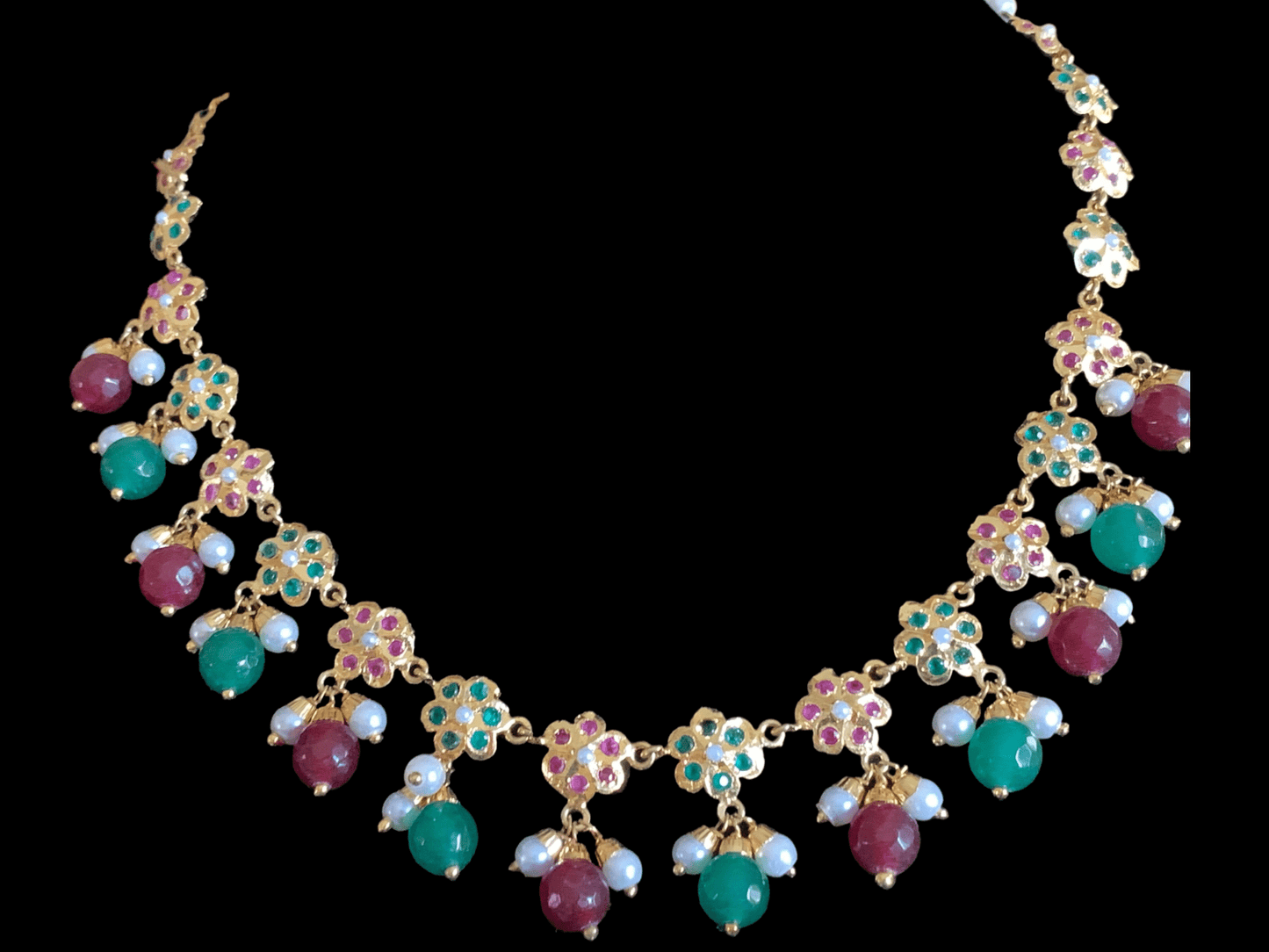 NS327 Alea punjabi Jadau necklace  set - ruby emerald   (SHIPS IN 4 WEEKS)