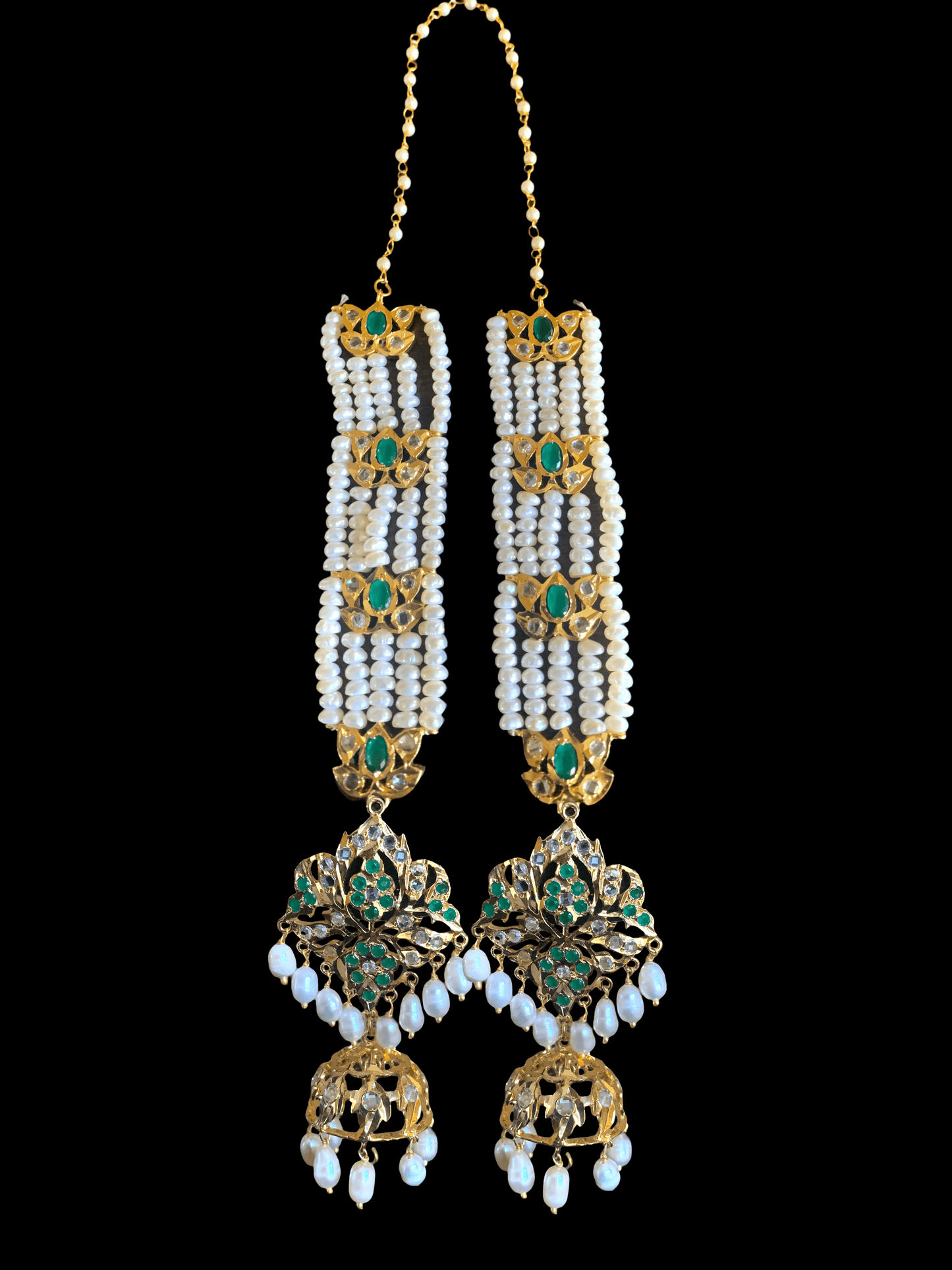 DER200 Lina sheeshphool inspired earrings in fresh water pearls - green ( READY TO SHIP  )