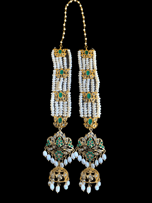 DER200 Lina sheeshphool inspired earrings in fresh water pearls - green ( READY TO SHIP  )