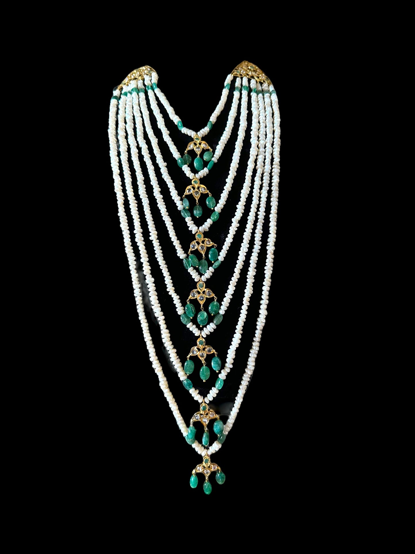 SAT81 Hyderabadi satlada in emerald beads and fresh water pearls (READY TO SHIP )