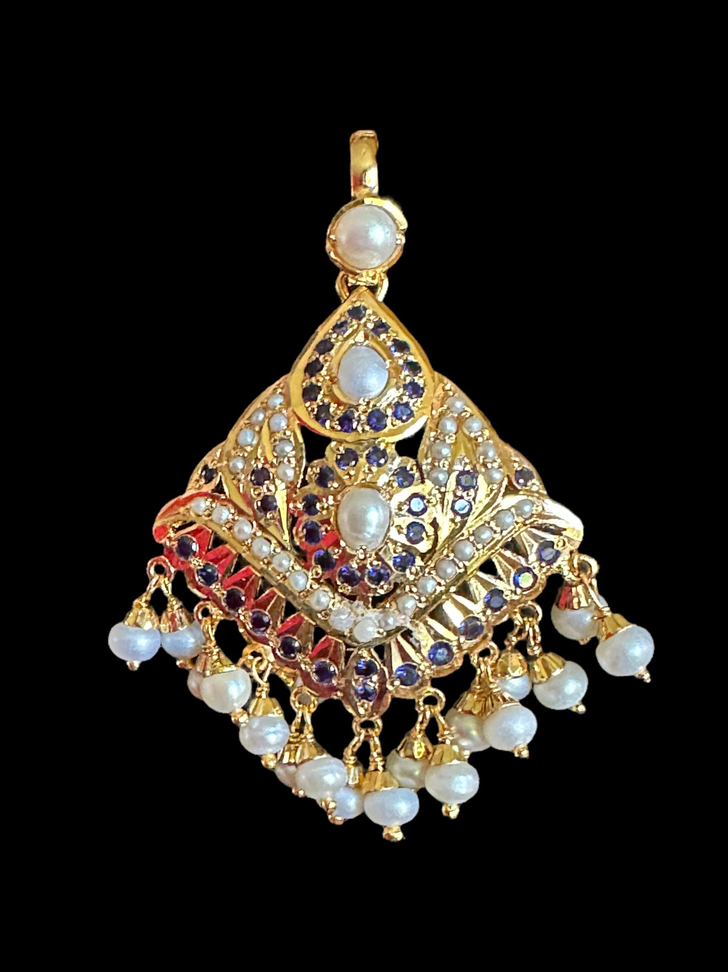 Sapphire with Fresh water pearl gold plated silver pendant set  ( SHIPS IN 5 WEEKS )