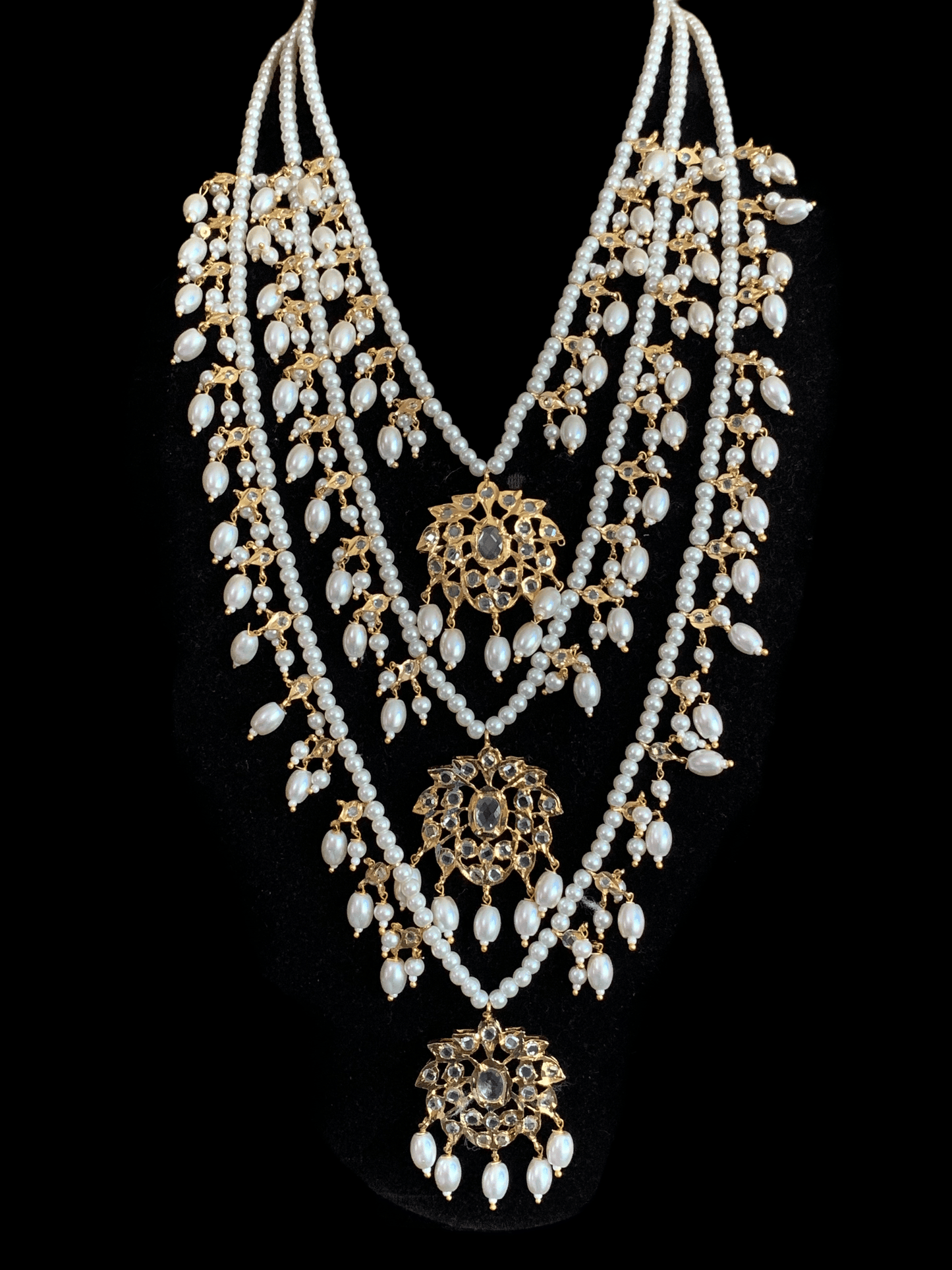 SAT37 Farmana three layer Hyderabadi necklace in pearls  ( READY TO SHIP )