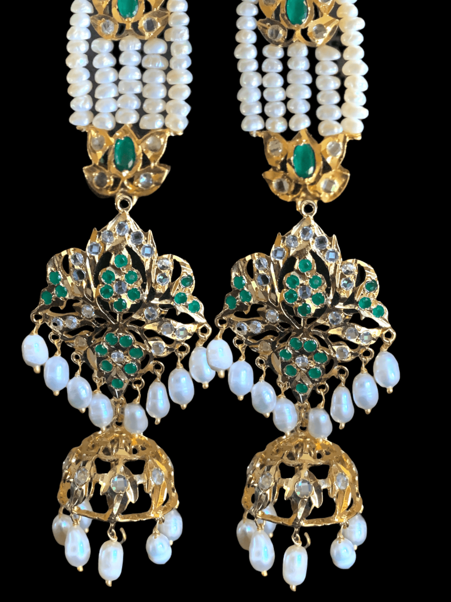 DER200 Lina sheeshphool inspired earrings in fresh water pearls - green ( READY TO SHIP  )
