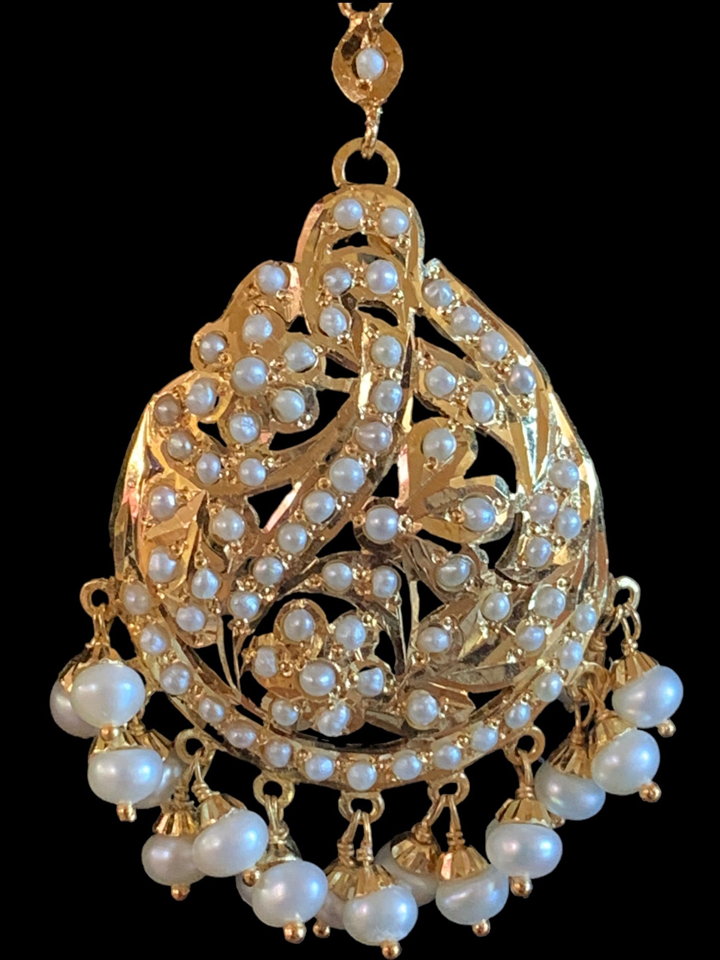 Gold plated silver tikka in fresh water pearls ( SHIPS IN 5 WEEKS  )