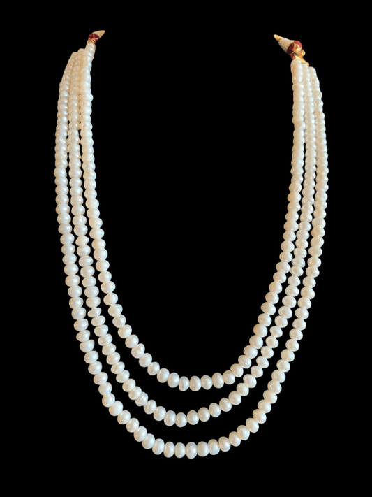 NS197 Three layer fresh water  pearl necklace (SHIPS IN 2 WEEKS)