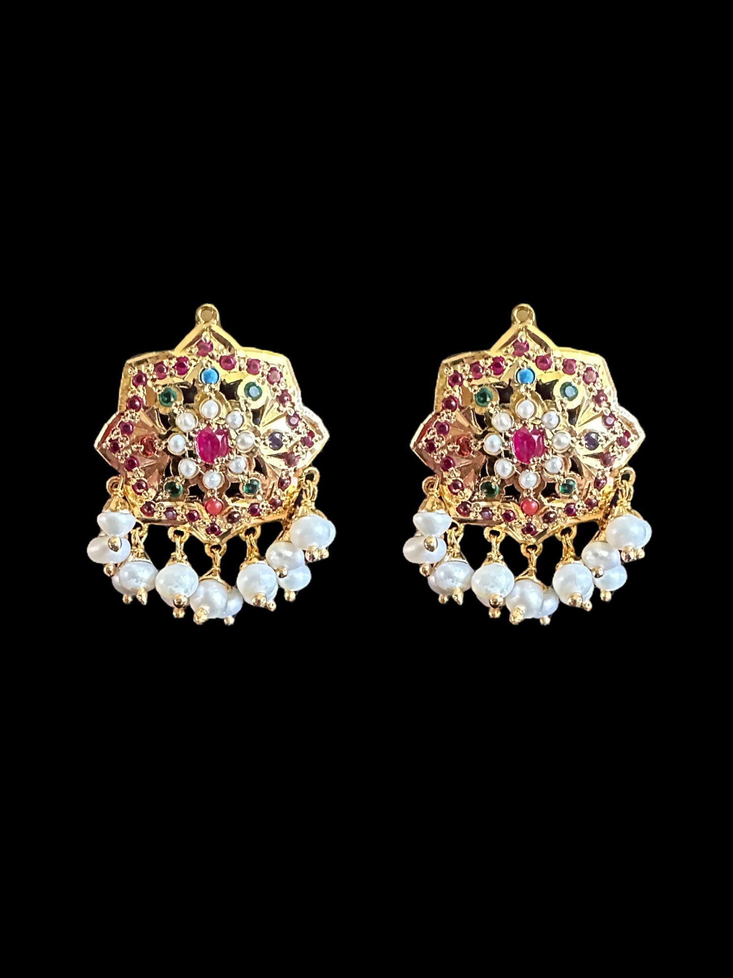 Navratan with Fresh water pearl gold plated silver pendant set  ( SHIPS IN 5 WEEKS  )
