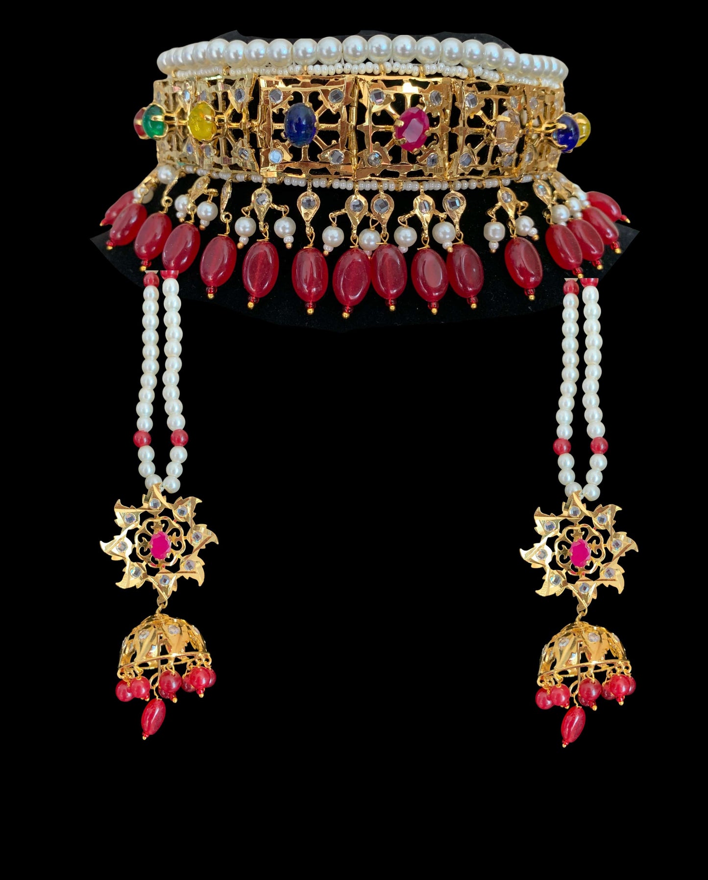 BR47 Navratan jadavi alcha  hyderabadi bridal set  (READY TO SHIP  )