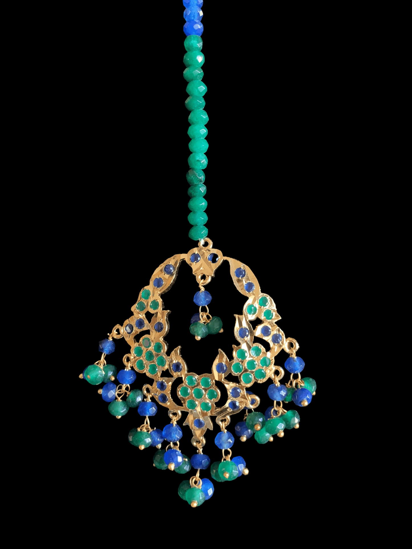 DJET36 Madhuri earrings tika set in blue green (SHIPS IN 4 WEEKS )
