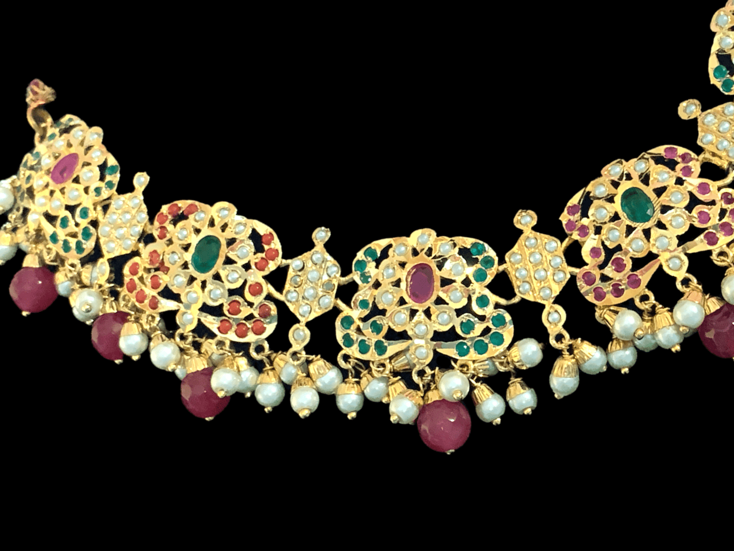 NS77 Niyati necklace set in Navratan with pearls ( READY TO SHIP )