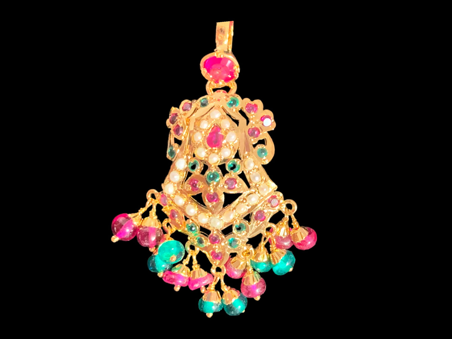 Gold plated silver pendant set in ruby emerald ( SHIPS IN 5 WEEKS  )